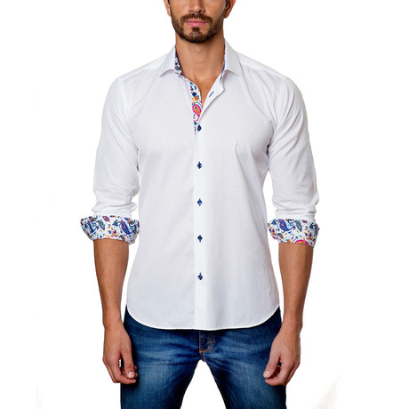 T Button-Up + Paisley Detail // White (M)