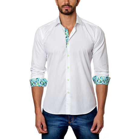 Jared Lang // Shadow Argyle Button-Down Shirt // White + Green (3XL)