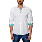 Jared Lang // Shadow Argyle Button-Down Shirt // White + Green (2XL)