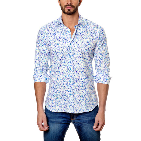 Jared Lang // All the Fish in the Sea Button-Down Shirt // White (3XL)