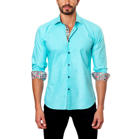 Block Chevron Placket Button-Down Shirt // Mint (S)