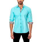 Block Chevron Placket Button-Down Shirt // Mint (L)