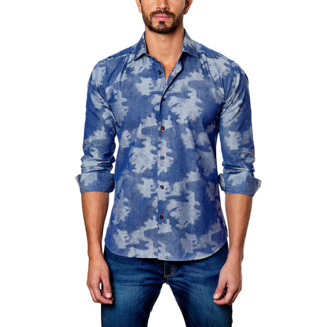 Camo Button-Down Shirt // Navy (S)