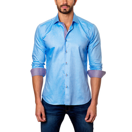 Jared Lang // Spotted Placket Button-Down Shirt // Blue (L)