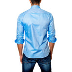 Jared Lang // Spotted Placket Button-Down Shirt // Blue (L)