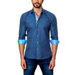 Dotted Placket Button-Down Shirt // Dark Blue (XL)