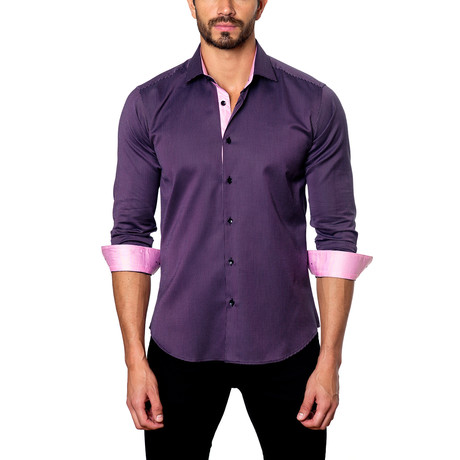 Jared Lang // Contrast Placket Button-Down Shirt // Dark Purple (S)