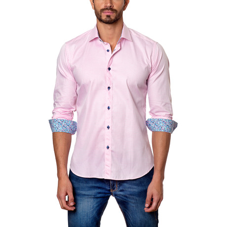 Jared Lang // Micro-Graph Button-Down Shirt // Pink (M)