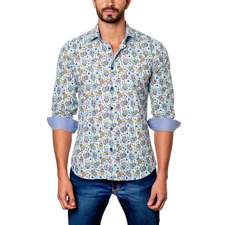 Psychadelic Skulls Button-Up Shirt // Blue (S)