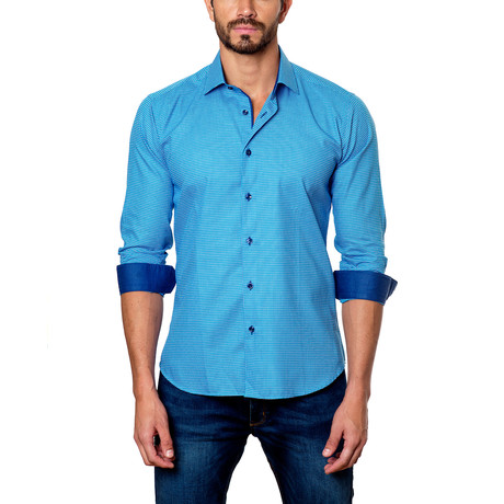 Woven Pattern Button-Up Shirt // Turquoise (S)