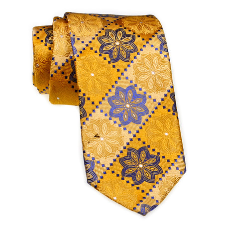 Floral Tiled Tie // Golden + Blue