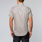 Short-Sleeve Stripe Button-Up // Fuschia (L)