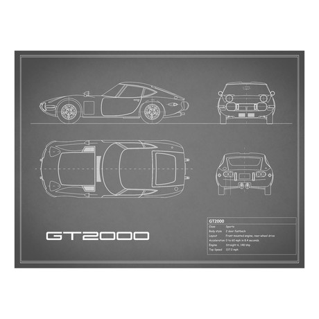 Toyota GT2000 // Grey (Print // 18"W x 24"H x .01"D)