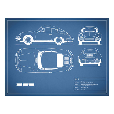 Porsche 356C // Blue (Print // 18"W x 24"H x .01"D)