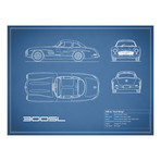 Mercedes 300SL Gullwing // Blue (Print // 18"W x 24"H x .01"D)