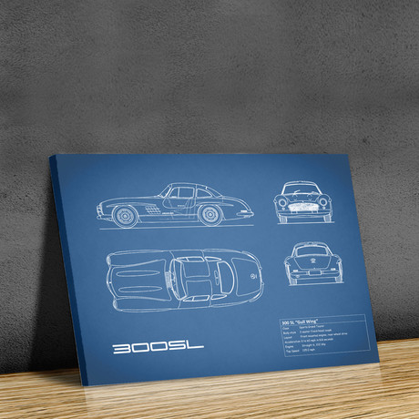 Mercedes 300SL Gullwing // Blue (Print // 18"W x 24"H x .01"D)