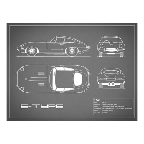 Jaguar E // Type // Grey (Print // 18"W x 24"H x .01"D)