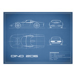 Ferrari Dino 206 1965 // Blue (Print // 18"W x 24"H x .01"D)