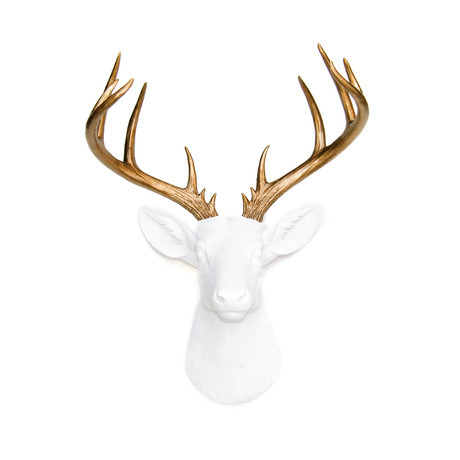 14 Point Deer Heads Wall Mount // White + Bronze