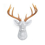 14 Point Deer Heads Wall Mount // Silver + Natural Brown