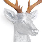 14 Point Deer Heads Wall Mount // Silver + Natural Brown