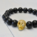 Black Onyx and Gold Cubic Zirconia Skull