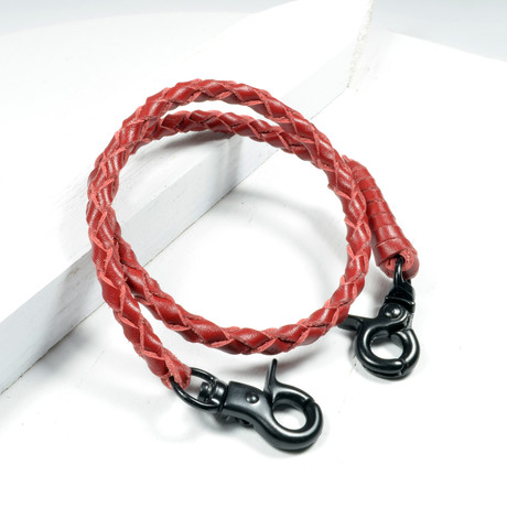 Leather Double Wrap Bracelet // Hinge Clasp // Red + Black