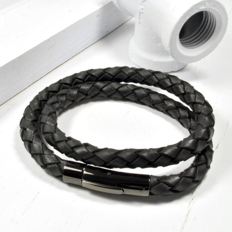 Leather Double Wrap Bracelet // Black