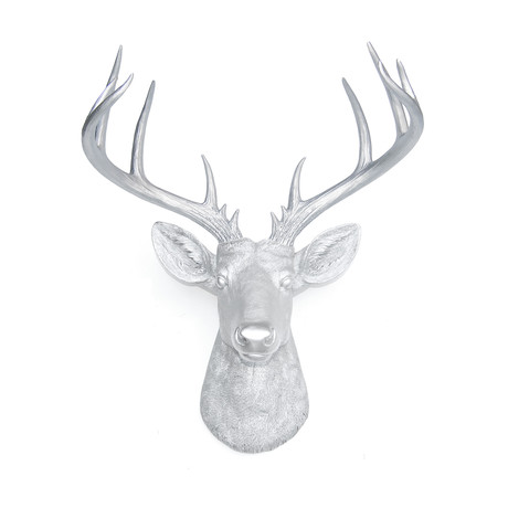 14 Point Deer Heads Wall Mount // Silver