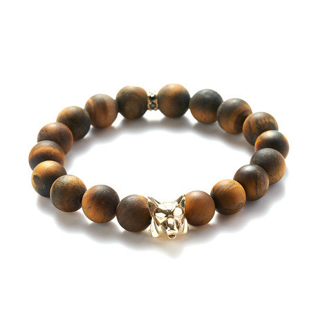 Matte Tiger Eye Gold Wolf Bracelet (Small // 5.9"L)