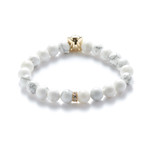 White Howlite Gold Wolf Bracelet (Small // 5.9"L)