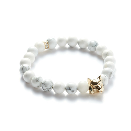 White Howlite Gold Wolf Bracelet (Small // 5.9"L)