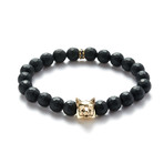 Facetted Onyx Gold Wolf Bracelet (Small // 5.9"L)