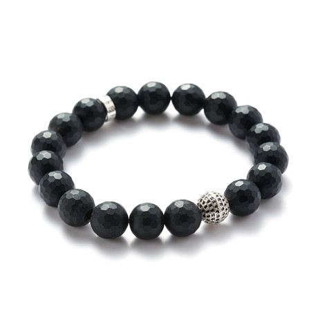 Facetted Onyx Silver Ball Bracelet (Small // 5.9"L)