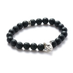 Facetted Onyx Silver Wolf Bracelet (Small // 5.9"L)