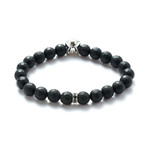 Facetted Onyx Silver Wolf Bracelet (Small // 5.9"L)