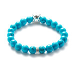 Blue Howlite Silver Wolf Bracelet (Small // 5.9"L)