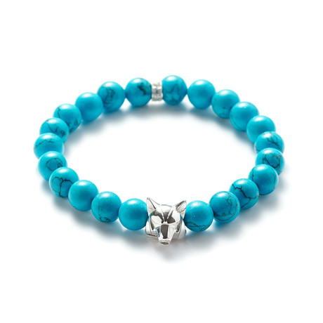 Blue Howlite Silver Wolf Bracelet (Small // 5.9"L)