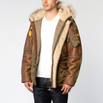 Right Hand Fur Trimmed Leather Jacket // Army (M)