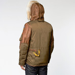 Right Hand Fur Trimmed Leather Jacket // Army (M)