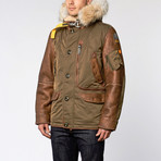 Right Hand Fur Trimmed Leather Jacket // Army (M)