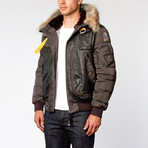 Grizzly Fur Trimmed Leather Jacket // Anthracite (S)