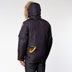 Right Hand Fur Trimmed Nylon Jacket // Navy (L)