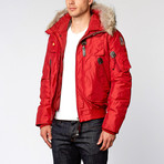 Gobi Fur Trimmed Bomber Jacket // Red (S)