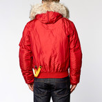 Gobi Fur Trimmed Bomber Jacket // Red (S)