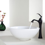 White Round Ceramic Sink + Ventus Vessl Faucet