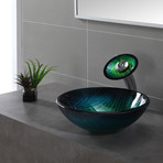 Nei Glass Vessel Sink + Waterfall Faucet (Satin Nickel)