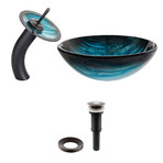 Ladon Glass Vessel Sink + Waterfall Faucet (Chrome)