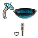 Ladon Glass Vessel Sink + Waterfall Faucet (Chrome)