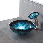 Ladon Glass Vessel Sink + Waterfall Faucet (Chrome)